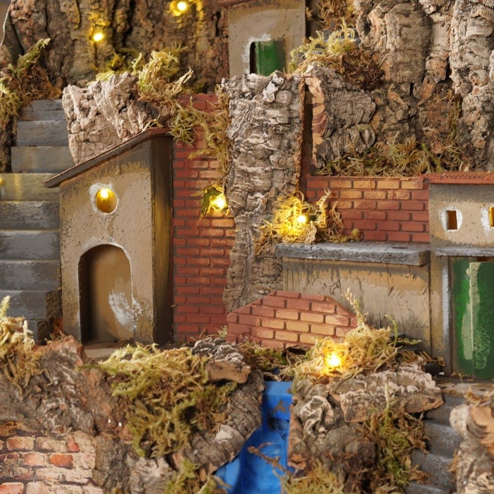 Presepe paesaggistico napoletano con cascata macina e mulino H72 L100 P70 cm