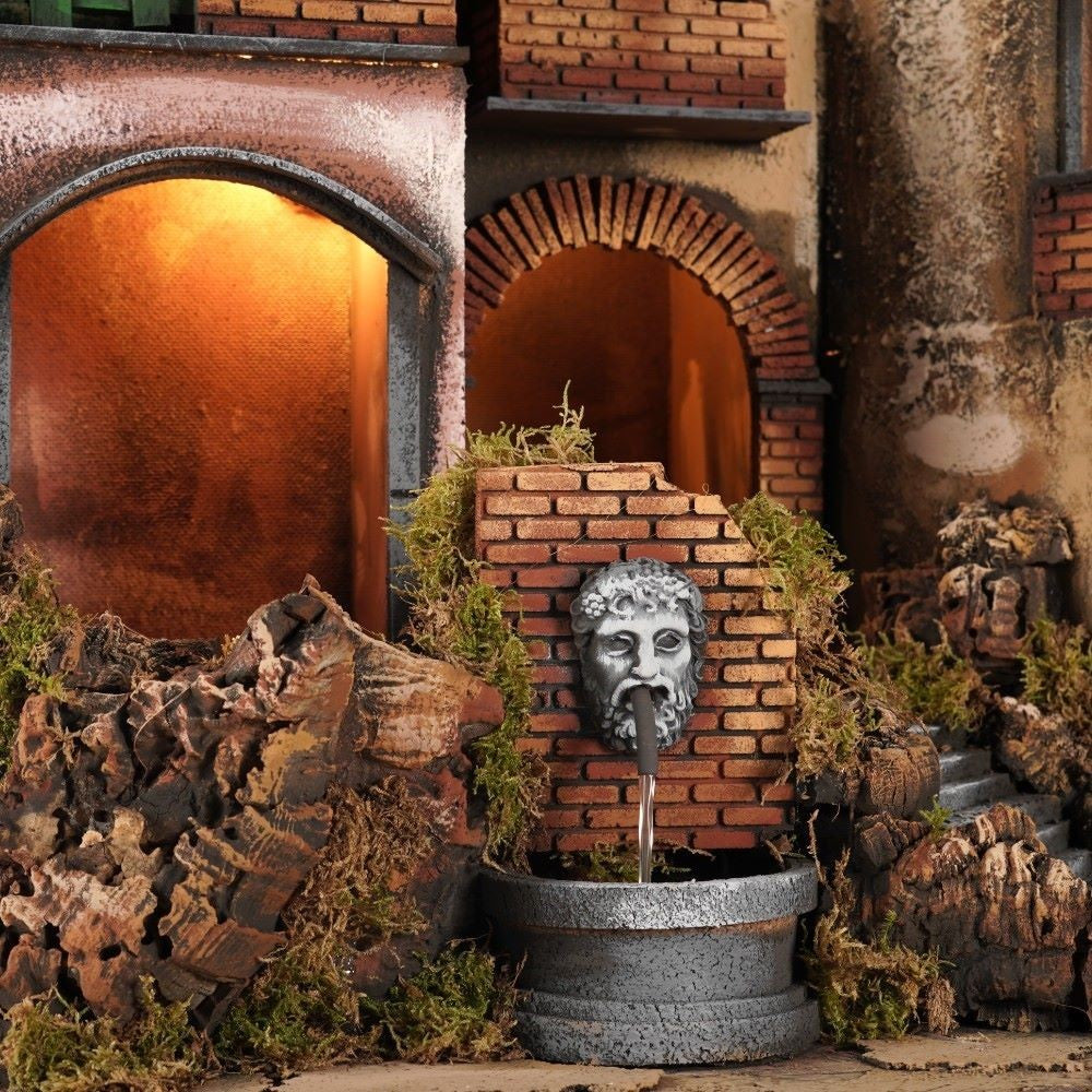Presepe borgo con fontana e cucina 84x61x88 cm pastori 10