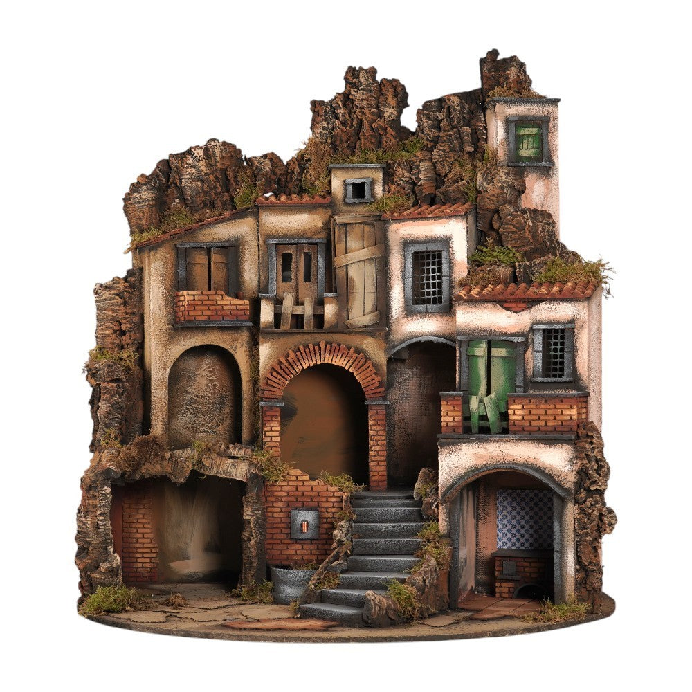 Presepe borgo semicircolare 84x60 con fontana e cucina