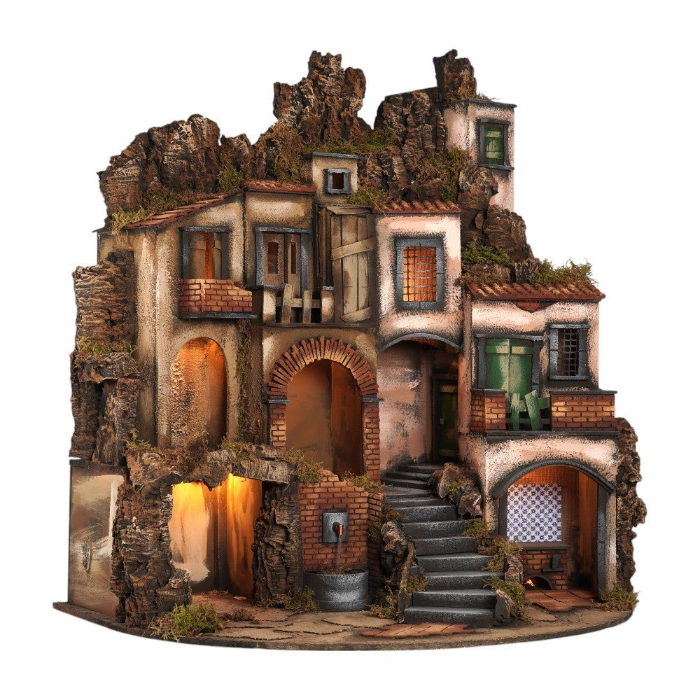 Presepe borgo semicircolare 84x60 con fontana e cucina