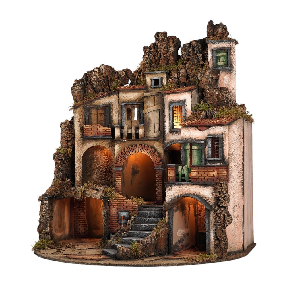 Presepe borgo semicircolare 84x60 con fontana e cucina