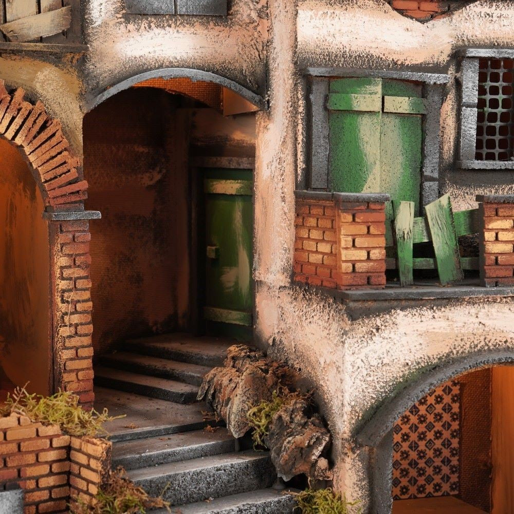 Presepe borgo semicircolare 84x60 con fontana e cucina