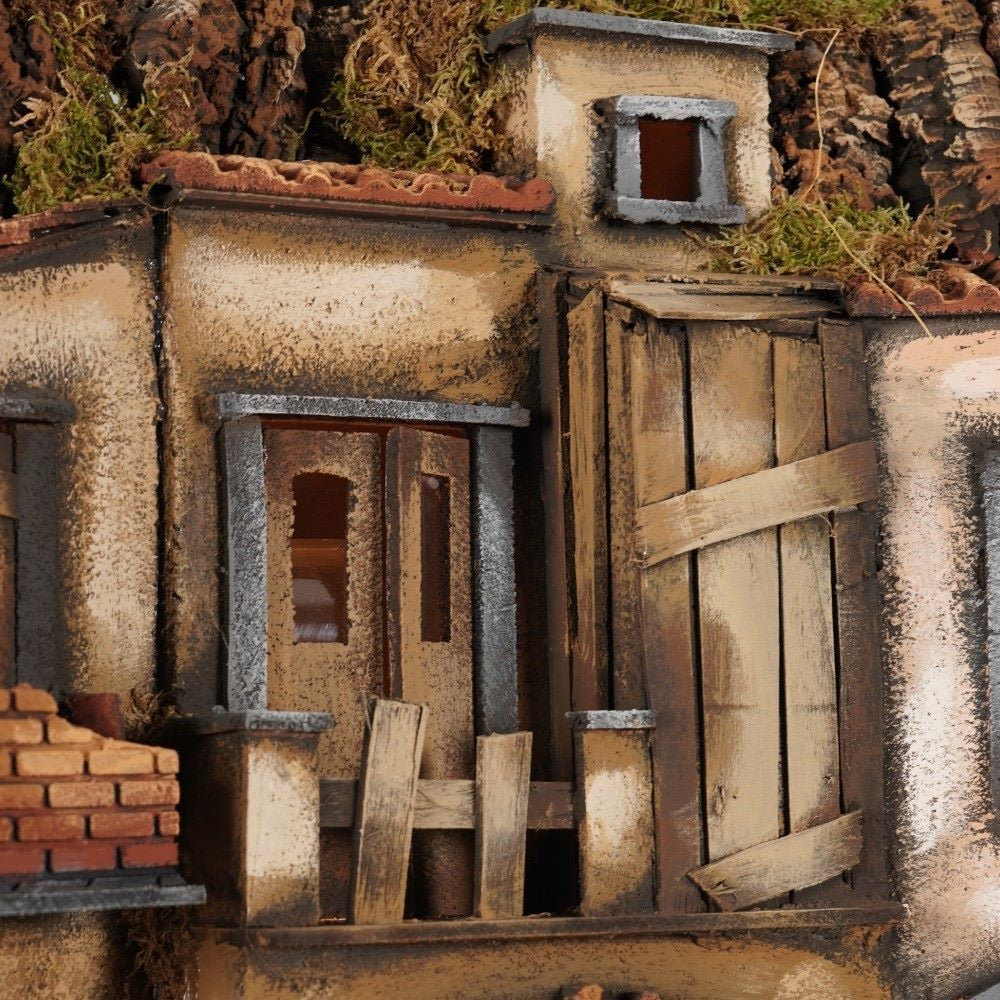 Presepe borgo semicircolare 84x60 con fontana e cucina