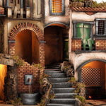 Presepe borgo semicircolare 84x60 con fontana e cucina