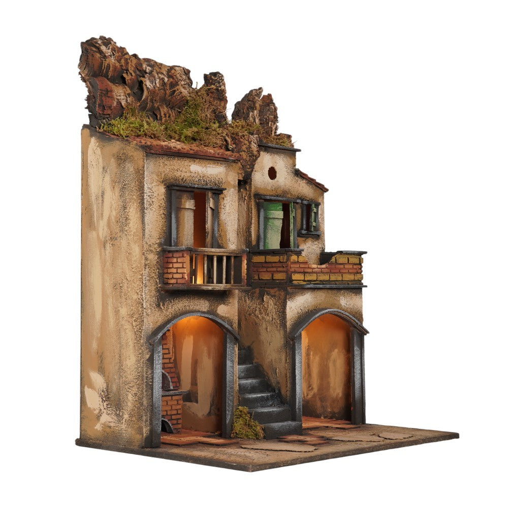 Presepe casolare napoletano 50x40x70 cm con luci e forno