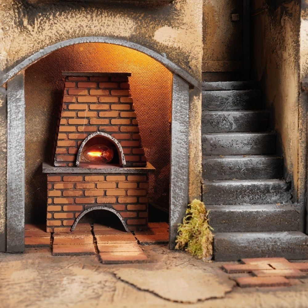 Presepe casolare napoletano 50x40x70 cm con luci e forno