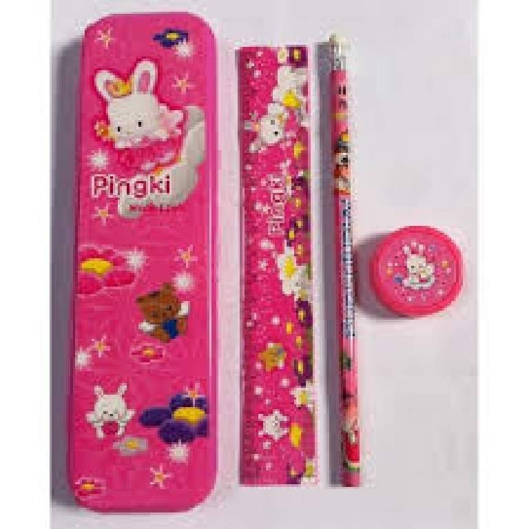 Regalino fine festa astuccio con matita righello e tempera matite Rosa