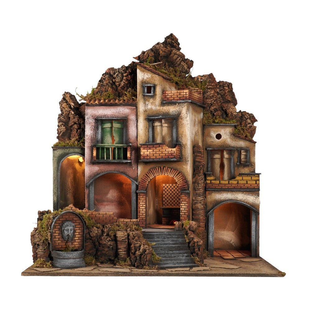 Presepe casolare 84x61x88 cm con luci e fontana presepe classico