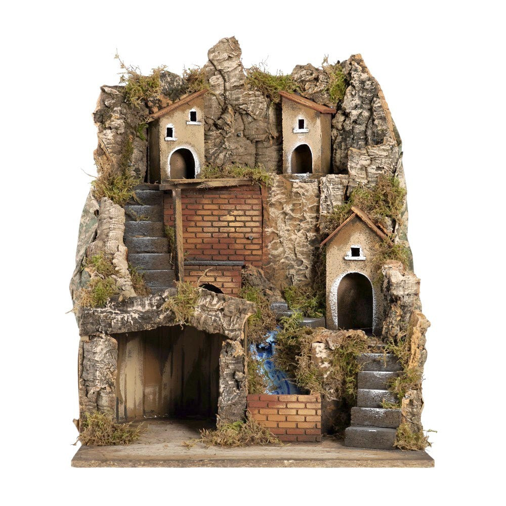 Presepe cascata e cucina 44x50x58 cm per pastori 10 cm