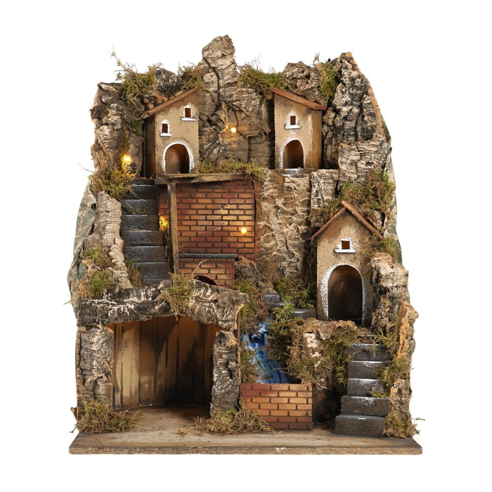 Presepe cascata e cucina 44x50x58 cm per pastori 10 cm
