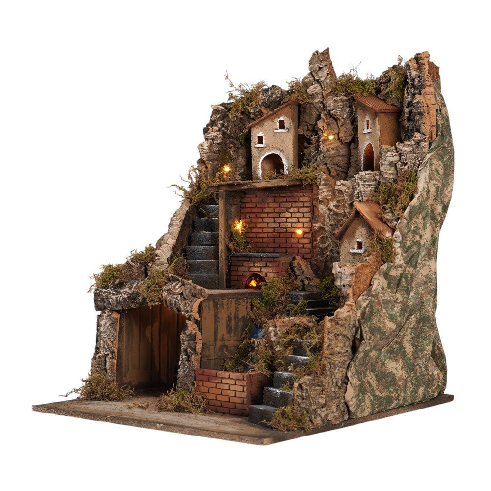 Presepe cascata e cucina 44x50x58 cm per pastori 10 cm