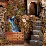 Presepe cascata e cucina 44x50x58 cm per pastori 10 cm