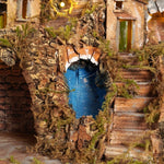 Presepe paesaggistico napoletano artigianale con luci e cascata 50x40x43 cm