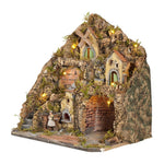 Presepe napoletano artigianale con cascata luci forno e mulino 47x40x47 cm