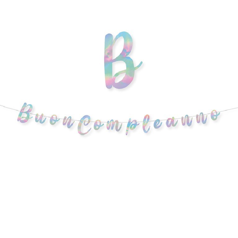 Festone Scritta Italic Buon Compleanno Iridescente cm 300x15