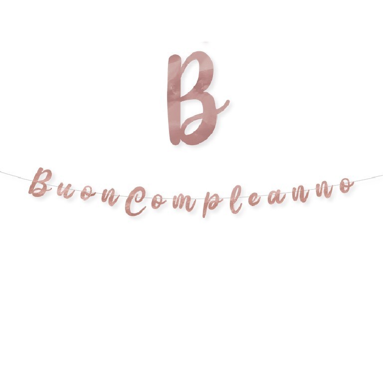 Festone Scritta Italic Buon Compleanno Rosa Gold Metallizzato cm 300x15