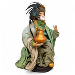 Pastore statuina Re Magio in ginocchio 18 cm di terracota vestito