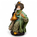 Pastore statuina Re Magio in ginocchio 18 cm di terracota vestito