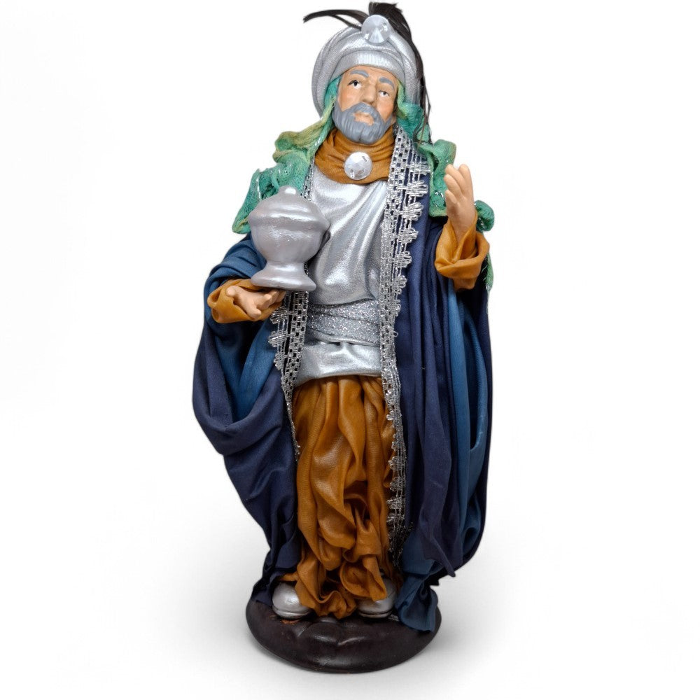 Pastore Statuina Re Magio Bianco 22 cm di terracotta vestito