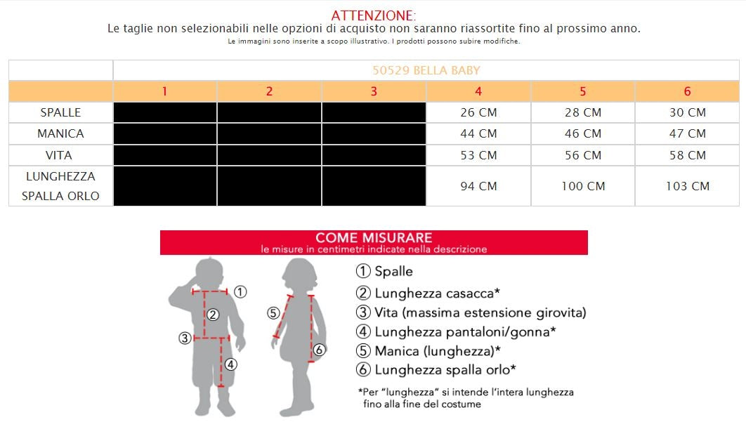 Costume vestito di carnevale Bella 3 - 6 anni