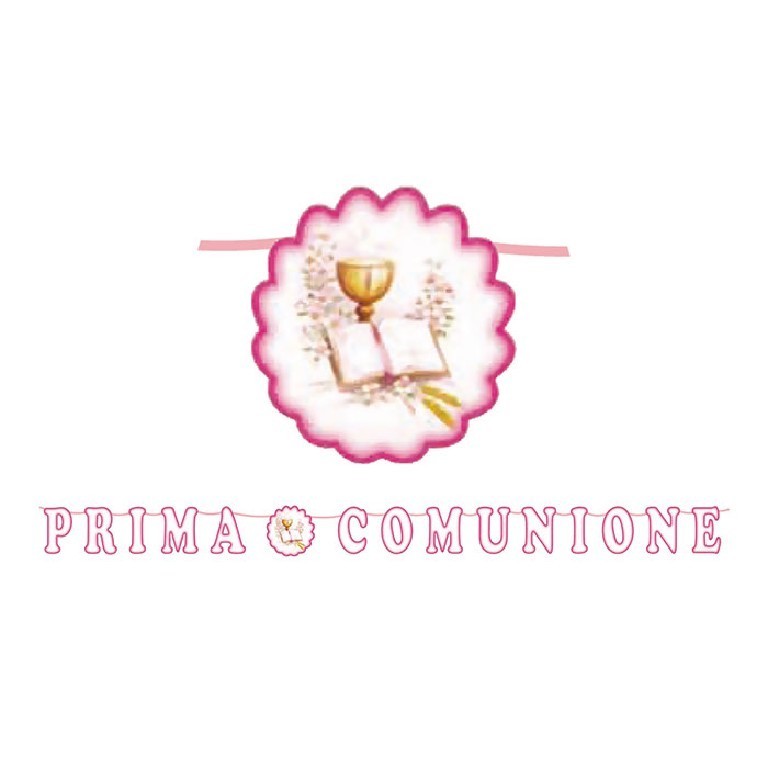 Festone scritta "Prima Comunione" Rosa estensibile fino a 6 Metri