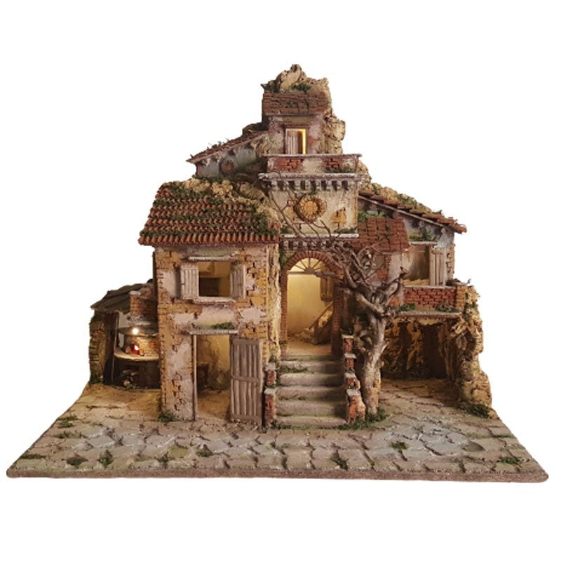 Presepe borgo artigianale stile 700 con 64x42x50 cm