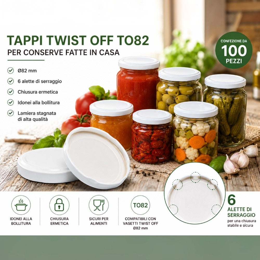 Tappo per barattoli in vetro 82 mm per conserve idonei alla bollitura
