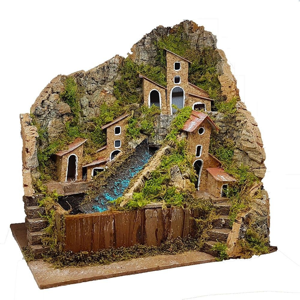 Ruscello con casette 20x14x19cm per presepe