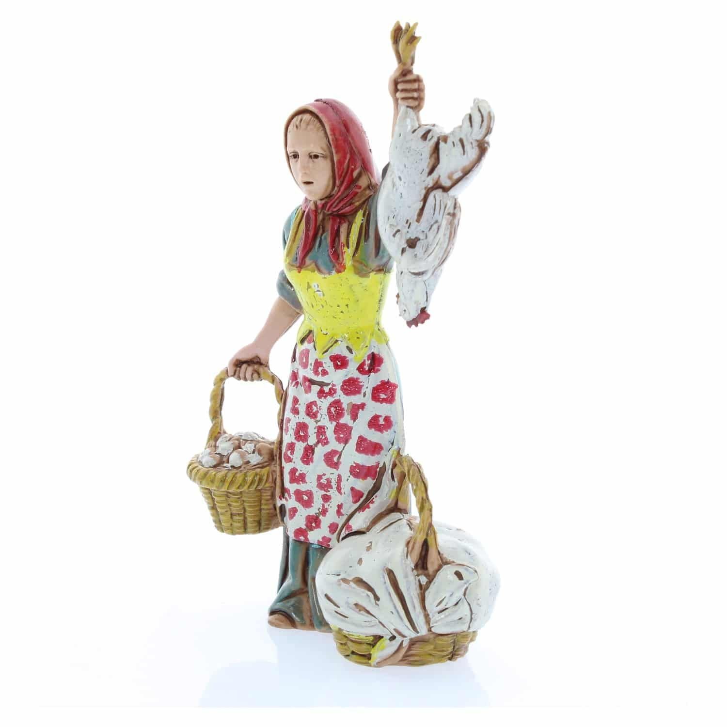 Pastore statuina Pollivendola 10 cm di plastica stile 700 Moranduzzo per presepe