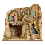 Presepe napoletano artigianale con ruscello e luci 30x20x28 cm
