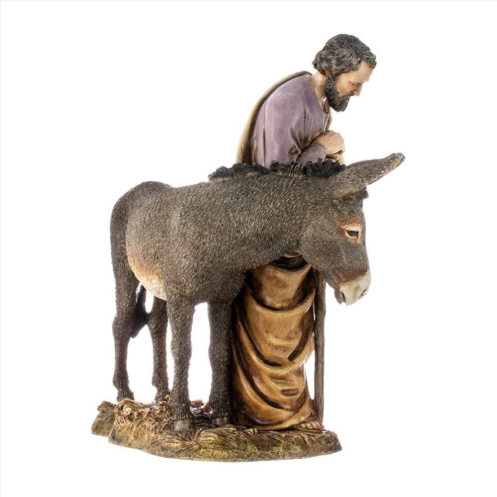 Pastore statuina Moranduzzo S.Giuseppe 20 cm con asino in resina per presepe