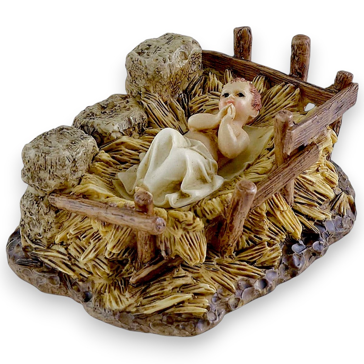 Pastore statuina Moranduzzo Gesù Bambino in Fasce con Culla 15 cm per presepe