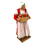 Statuina donna con cesto ortaggi – Vestiti in stoffa, testa mani e piedi in terracotta cm 30