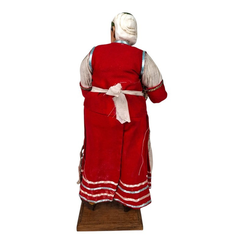 Statuina donna con cesto ortaggi – Vestiti in stoffa, testa mani e piedi in terracotta cm 30