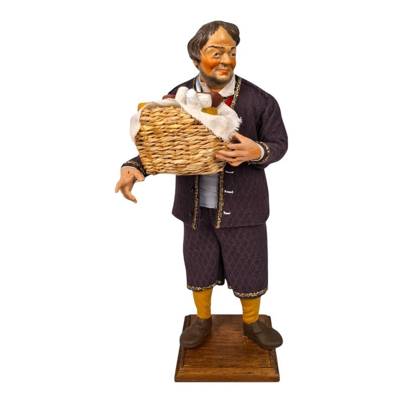 Uomo con cesta di formaggi – Statuina 30 cm terracotta occhi vetro