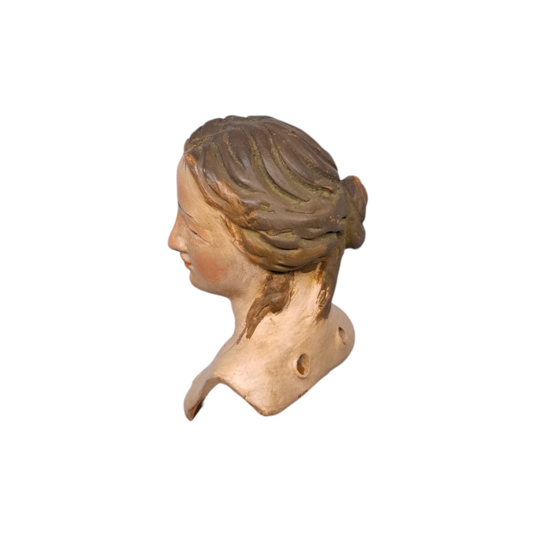 Pastore napoletano testa mani piedi terracotta Madonna 20 cm occhi di vetro