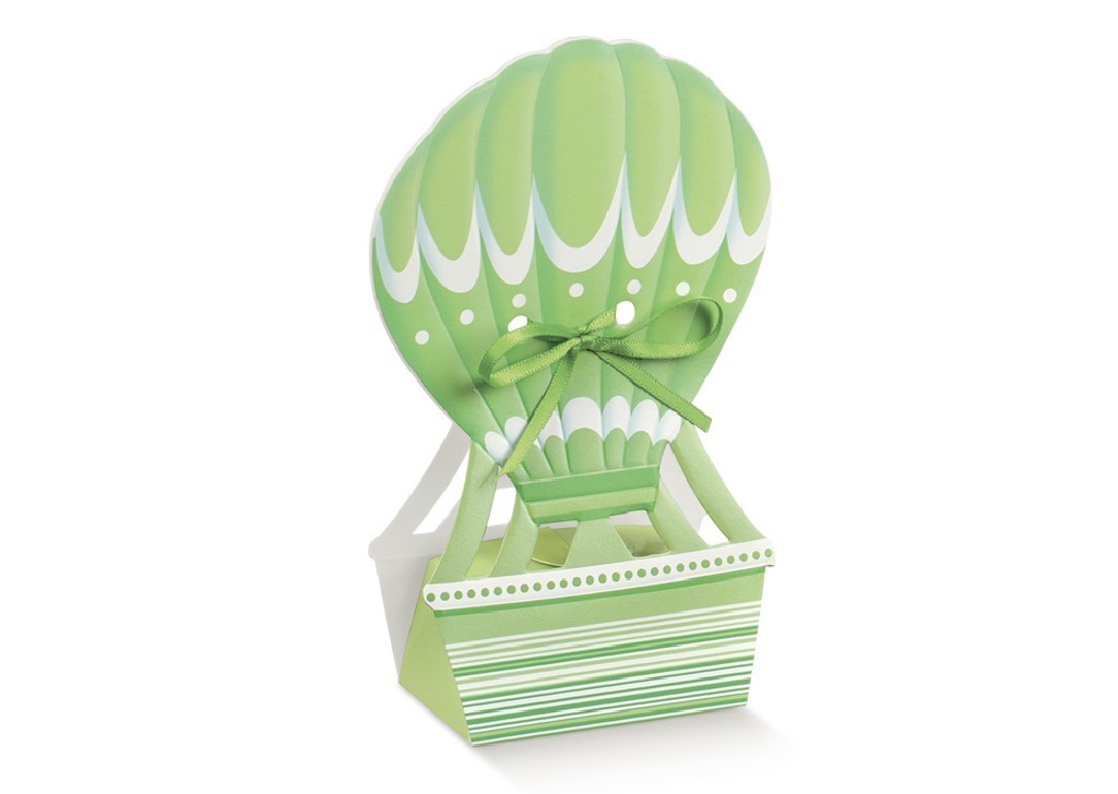 Scatolina portaconfetti mongolfiera verde 10 pz