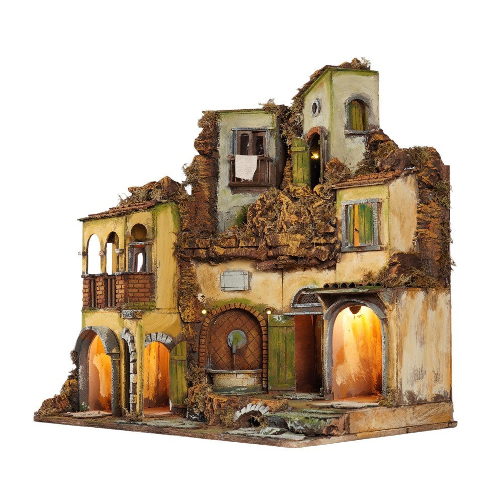 Presepe stile 700 casolare con fontana 64x41x64 cm