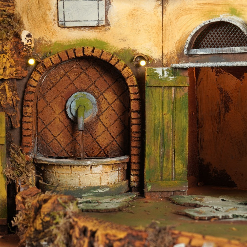 Presepe stile 700 casolare con fontana 64x41x64 cm
