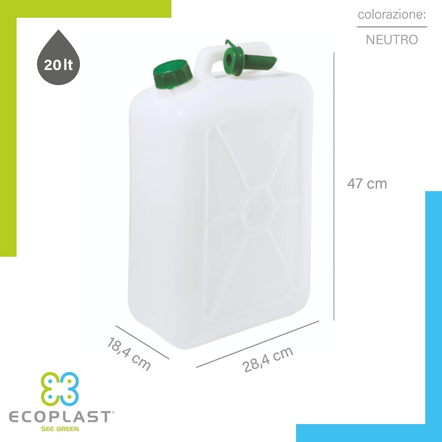 Tanica 20 litri con tappo e beccuccio rabbocco per liquidi – Ecoplast