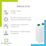 Tanica 20 litri con tappo e beccuccio rabbocco per liquidi – Ecoplast