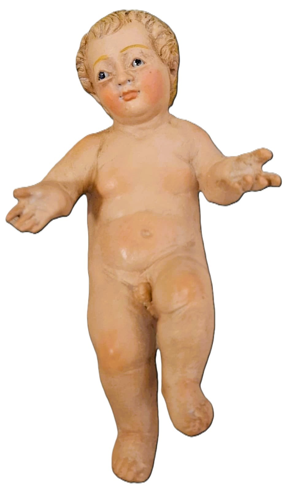 Bambino Gesù 12cm per pastore da cm 25 mani aperte occhi in vetro