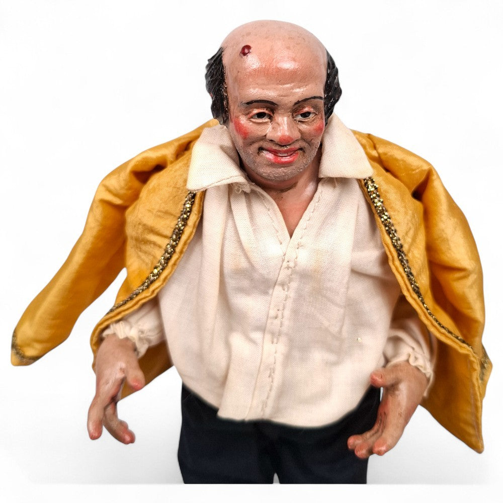 Statuetta presepe napoletano uomo con giacca gialla 25 cm vestito a mano