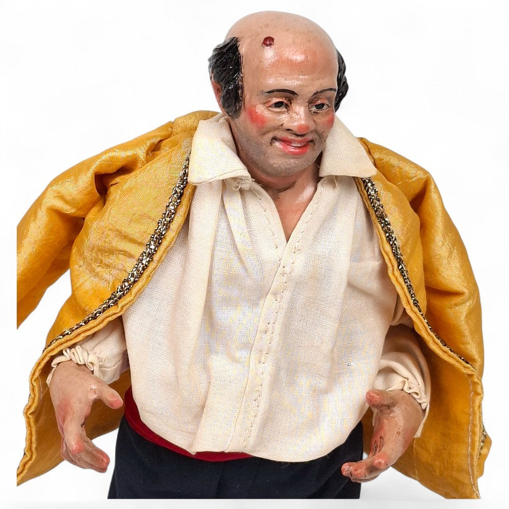 Statuetta presepe napoletano uomo con giacca gialla 25 cm vestito a mano