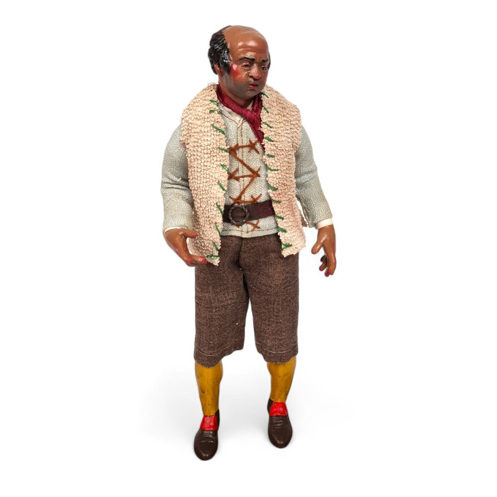 Statuetta presepe napoletano contadino con gilet 25 cm vestito a mano