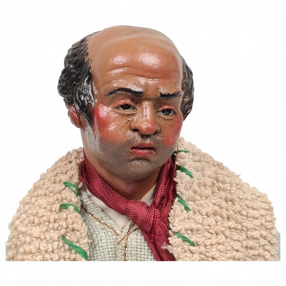 Statuetta presepe napoletano contadino con gilet 25 cm vestito a mano