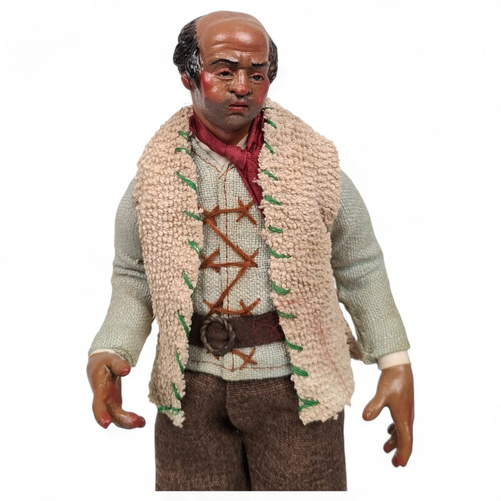 Statuetta presepe napoletano contadino con gilet 25 cm vestito a mano