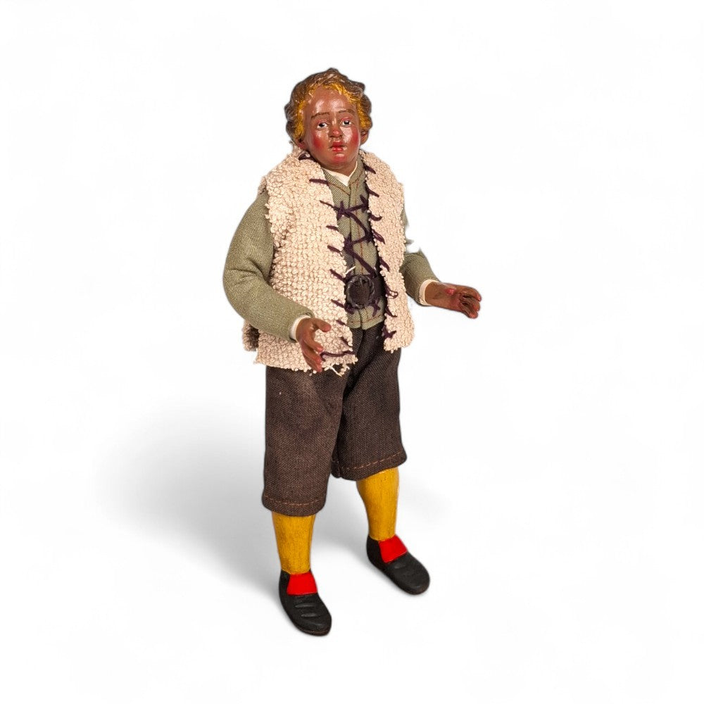 Statuetta presepe napoletano giovane contadino con gilet 19 cm vestito a mano