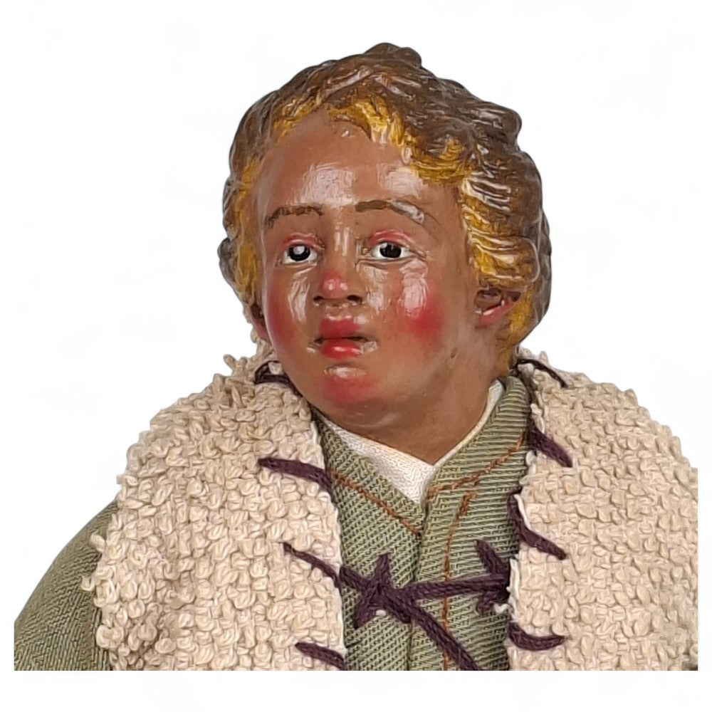 Statuetta presepe napoletano giovane contadino con gilet 19 cm vestito a mano