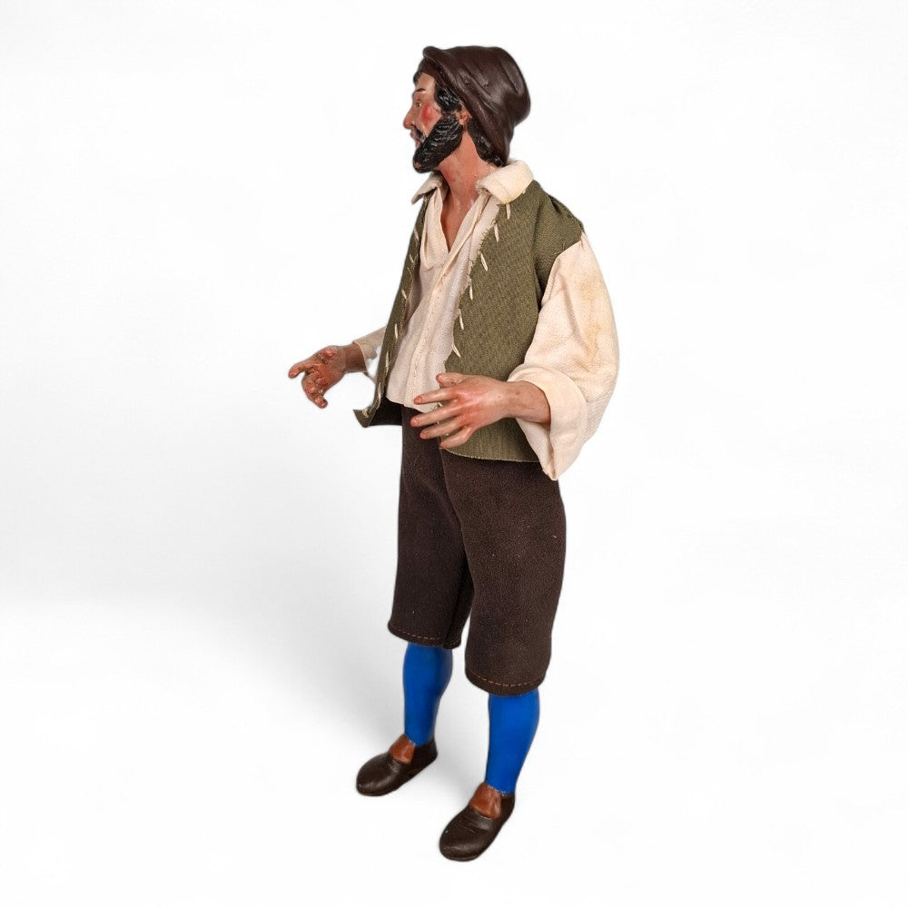 Statuetta presepe napoletano contadino con gilet verde 25 cm vestito a mano
